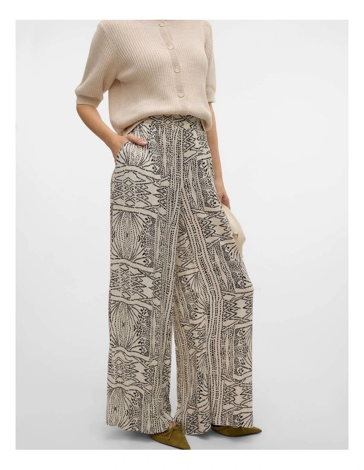 Menny High Waisted Printed Wide Pants in Oatmeal image 2