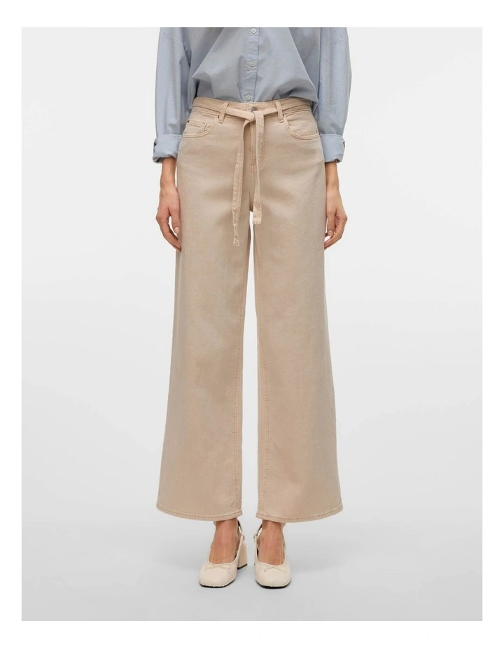 Karlie Mid Rise Wide Leg Jeans in Cream image 1