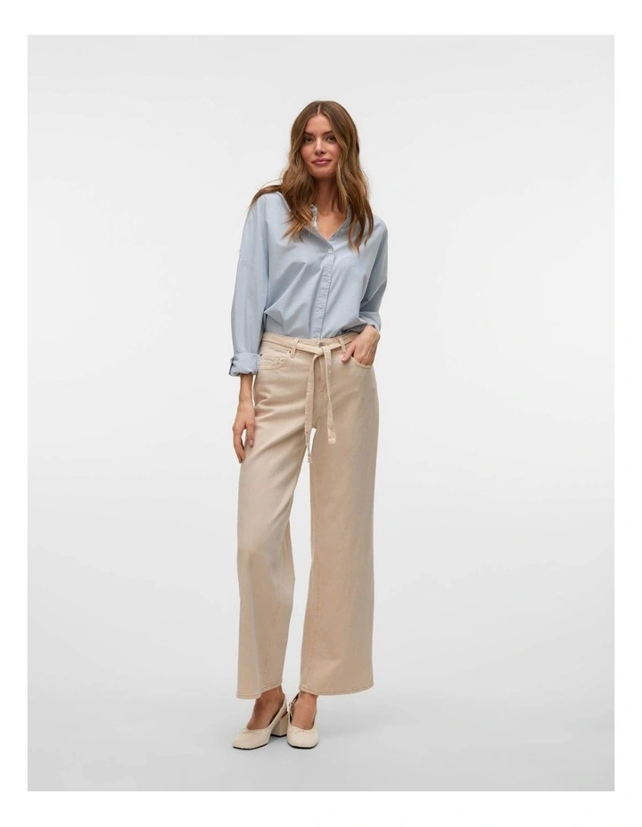 Karlie Mid Rise Wide Leg Jeans in Cream image 5