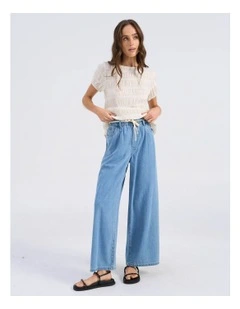 Valeria Wide String Jeans in Light Blue Denim