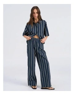 Susi High Waisted Stripe Loose Pant in Navy