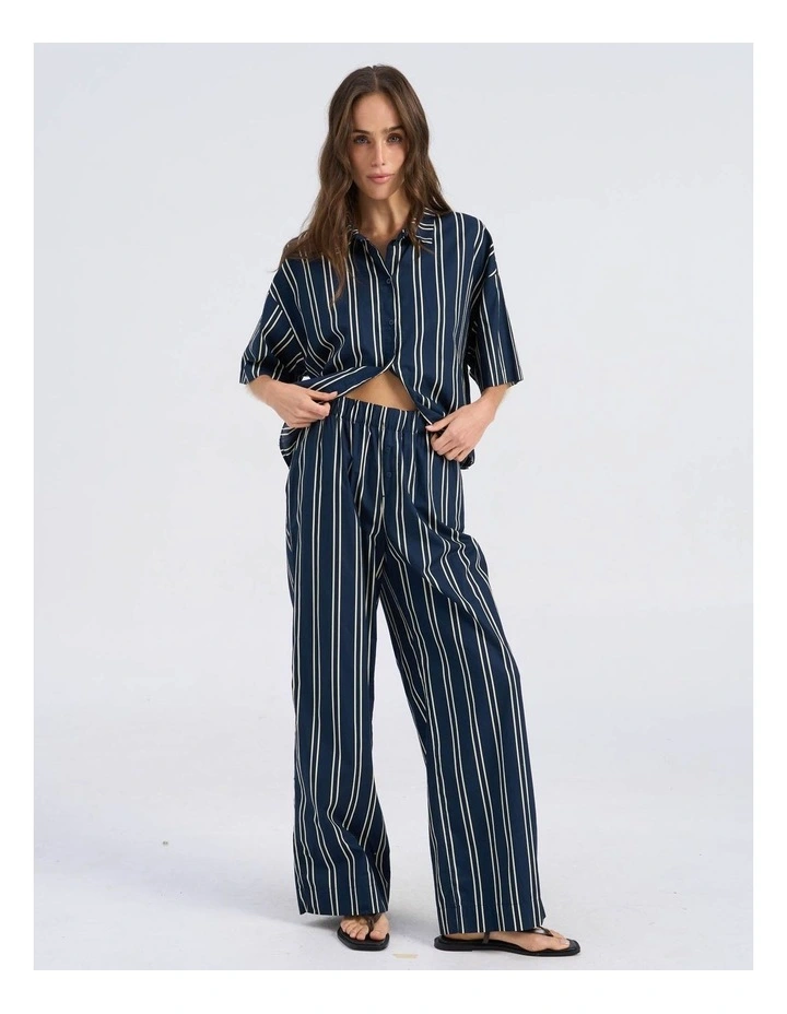 Susi High Waisted Stripe Loose Pant in Navy image 1