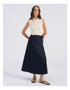 Bella High Waisted Wrap Midi Skirt in Blue