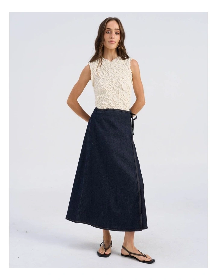 Bella High Waisted Wrap Midi Skirt in Blue image 1