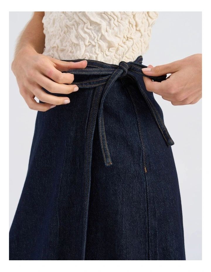 Bella High Waisted Wrap Midi Skirt in Blue image 2