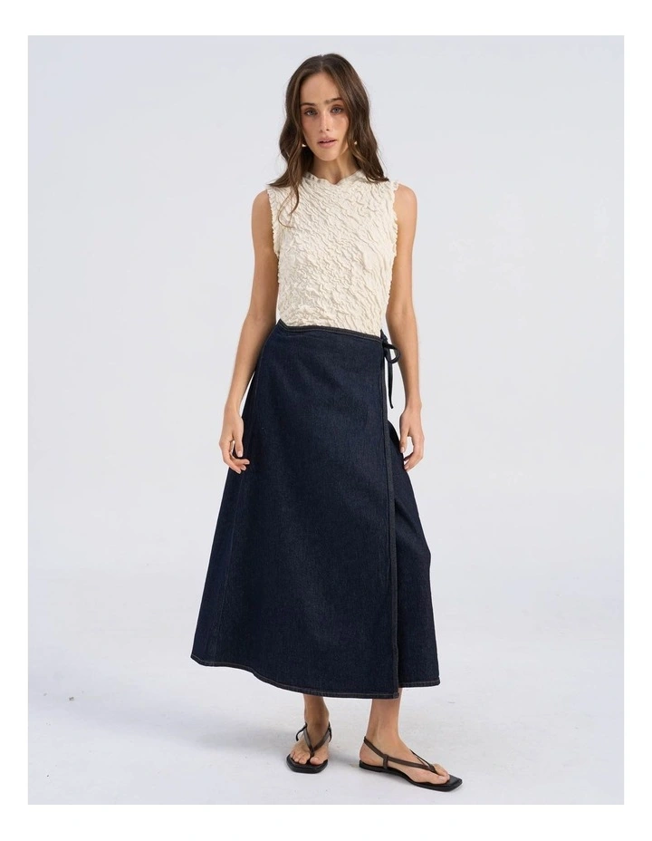 Bella High Waisted Wrap Midi Skirt in Blue image 3