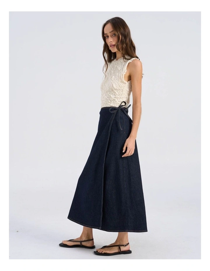 Bella High Waisted Wrap Midi Skirt in Blue image 5