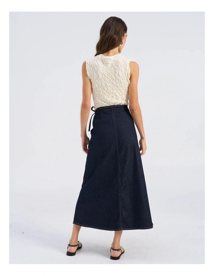 Bella High Waisted Wrap Midi Skirt in Blue image 6