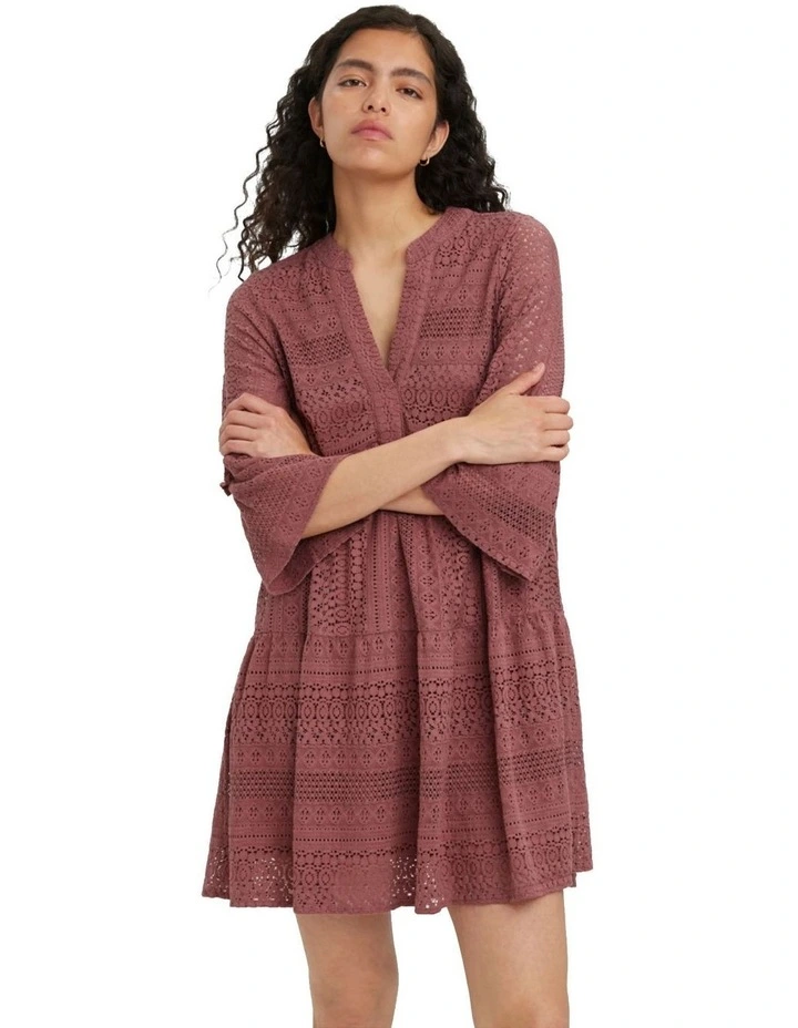 Vero Moda Honey Lace V-Neck Dress in Rose Brown MYER