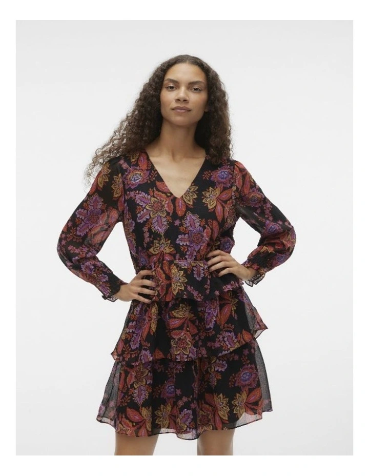 Kara Long Sleeve Tiered Dress in Black image 1