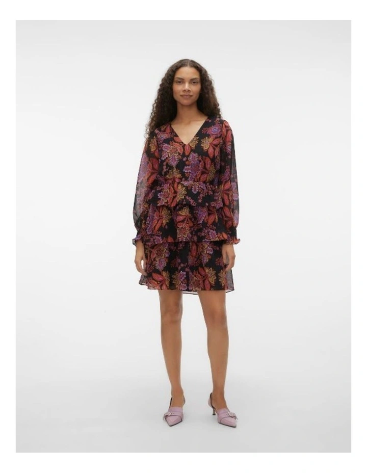 Kara Long Sleeve Tiered Dress in Black image 2