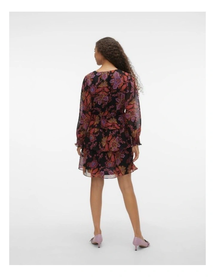 Kara Long Sleeve Tiered Dress in Black image 3