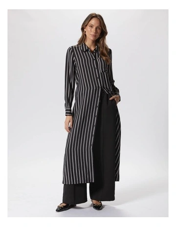 Betsy Stripe Shirt Dress in Black