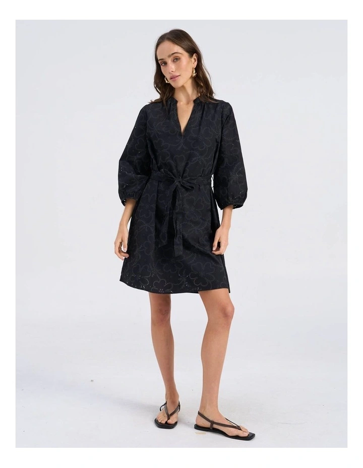 Dora Embroidered Mini Dress in Black image 1