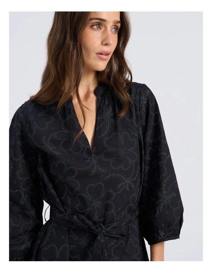 Dora Embroidered Mini Dress in Black image 2
