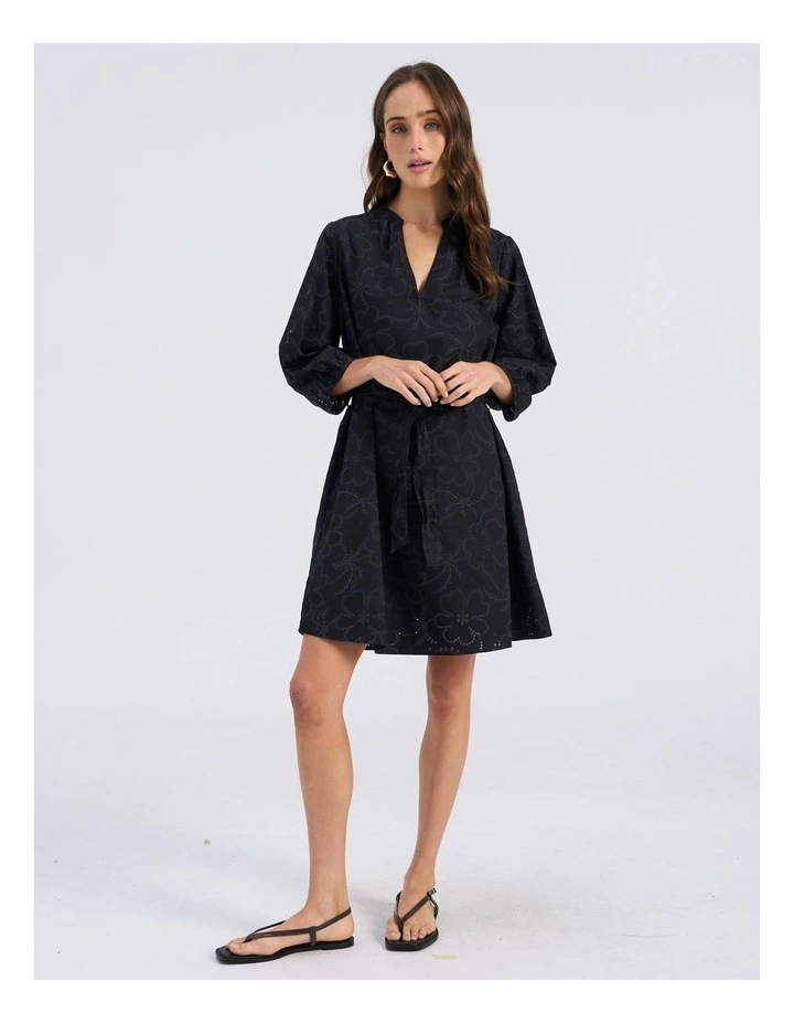 Dora Embroidered Mini Dress in Black image 3