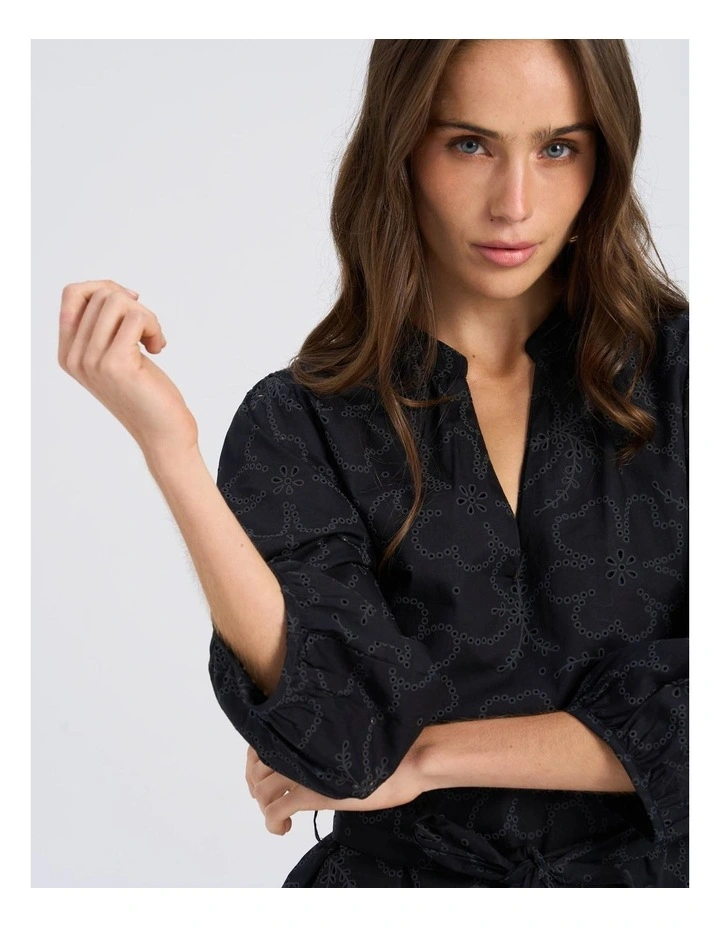 Dora Embroidered Mini Dress in Black image 6