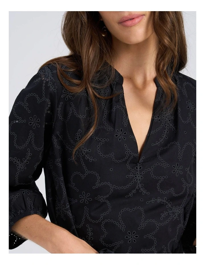 Dora Embroidered Mini Dress in Black image 7