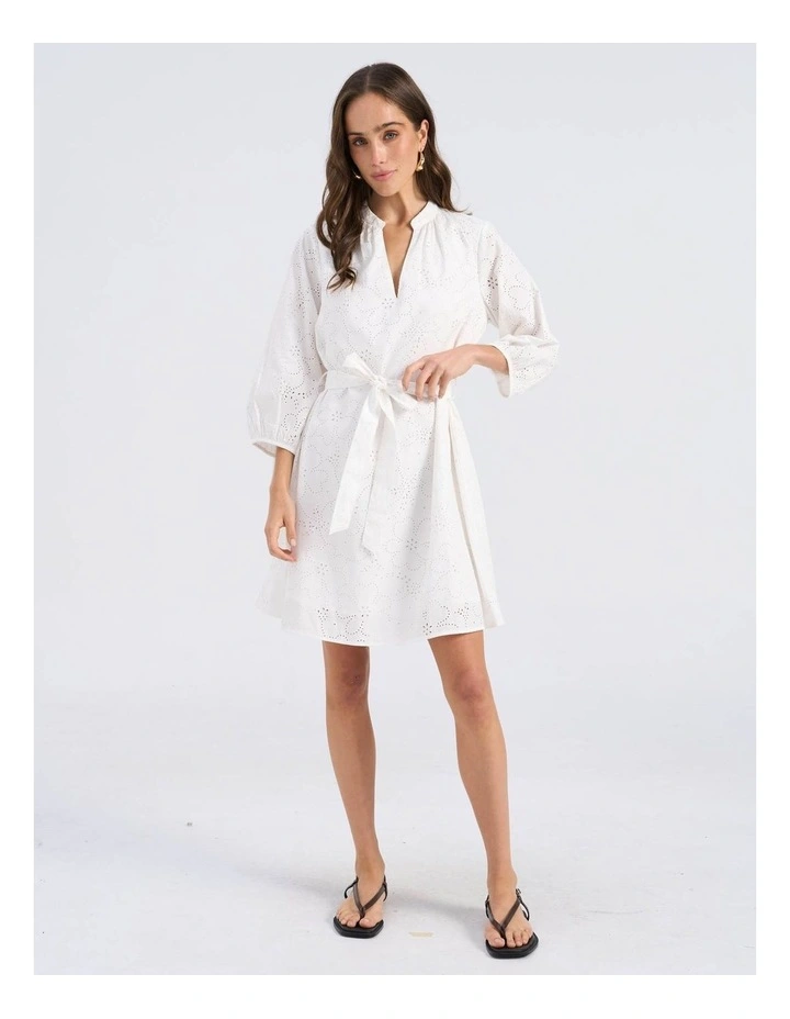Dora Embroidered Mini Dress in White image 3