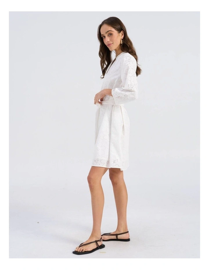 Dora Embroidered Mini Dress in White image 4