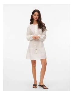 Olya Long Sleeve Cotton Mini Dress in White