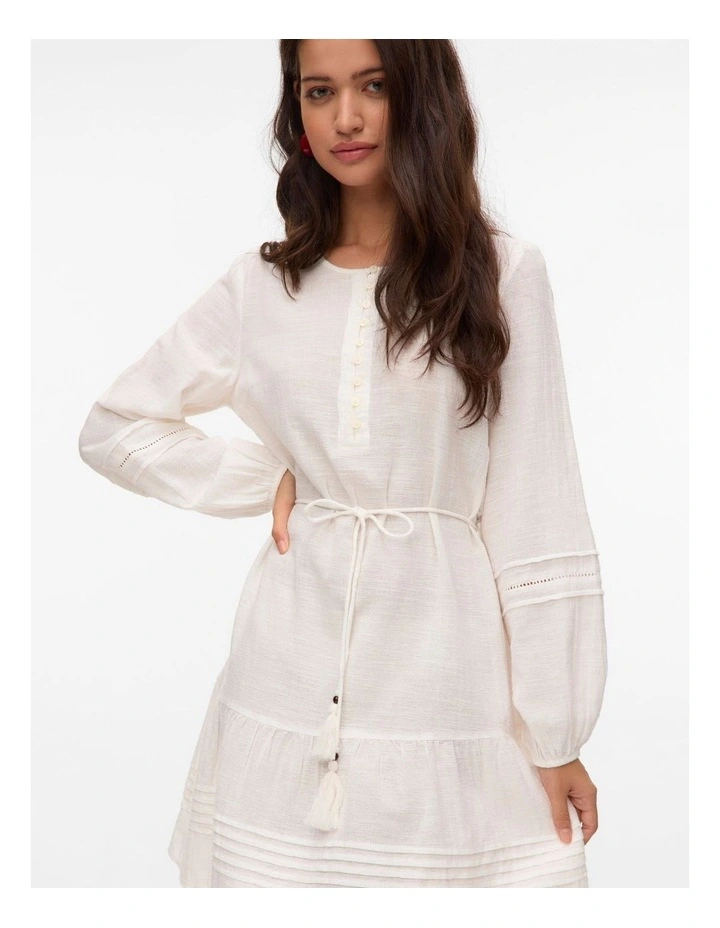 Olya Long Sleeve Cotton Mini Dress in White image 2