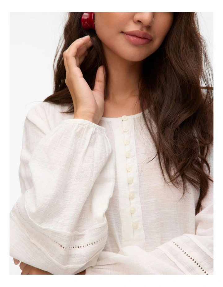 Olya Long Sleeve Cotton Mini Dress in White image 3