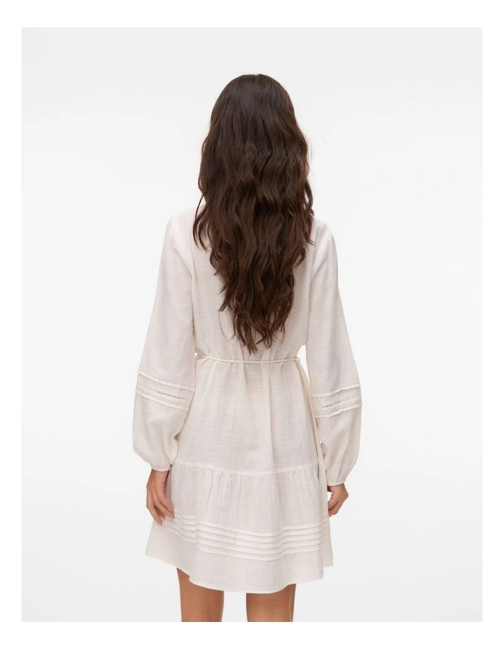 Olya Long Sleeve Cotton Mini Dress in White image 4