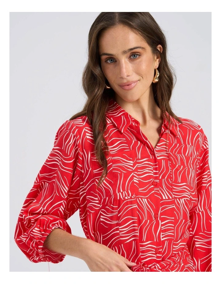 Betsy Printed Midi Shirt Dress in Red image 2