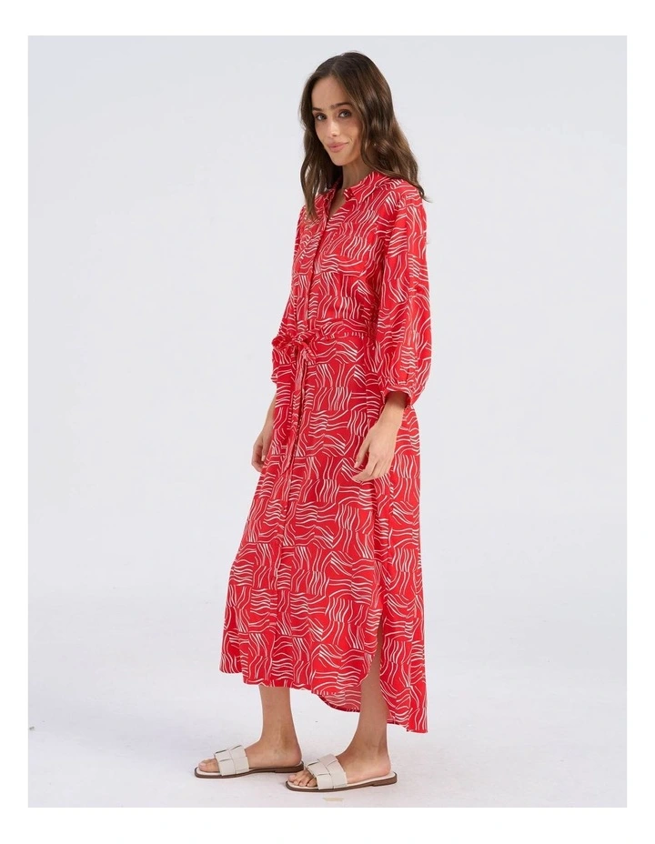 Betsy Printed Midi Shirt Dress in Red image 4