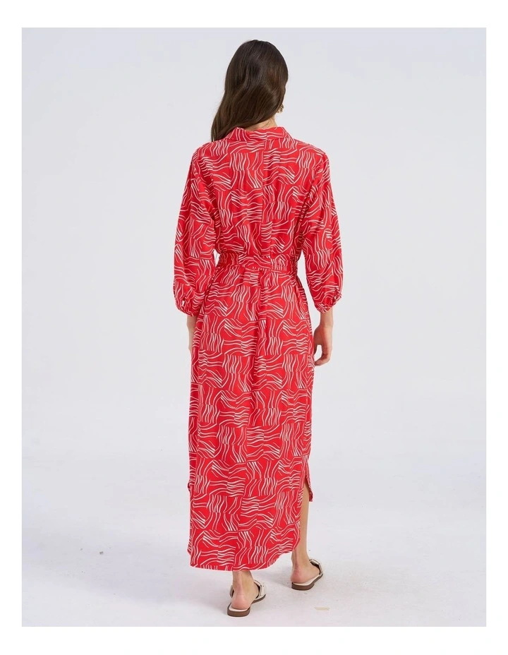 Betsy Printed Midi Shirt Dress in Red image 5