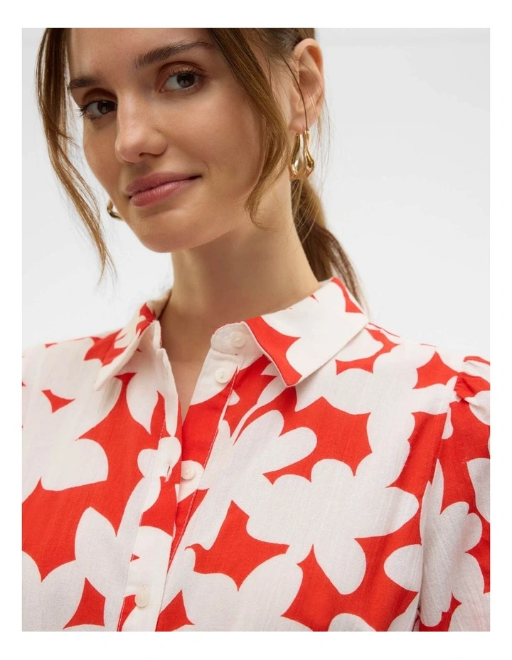 Dicthe Floral Mini Shirt Dress in Red image 2