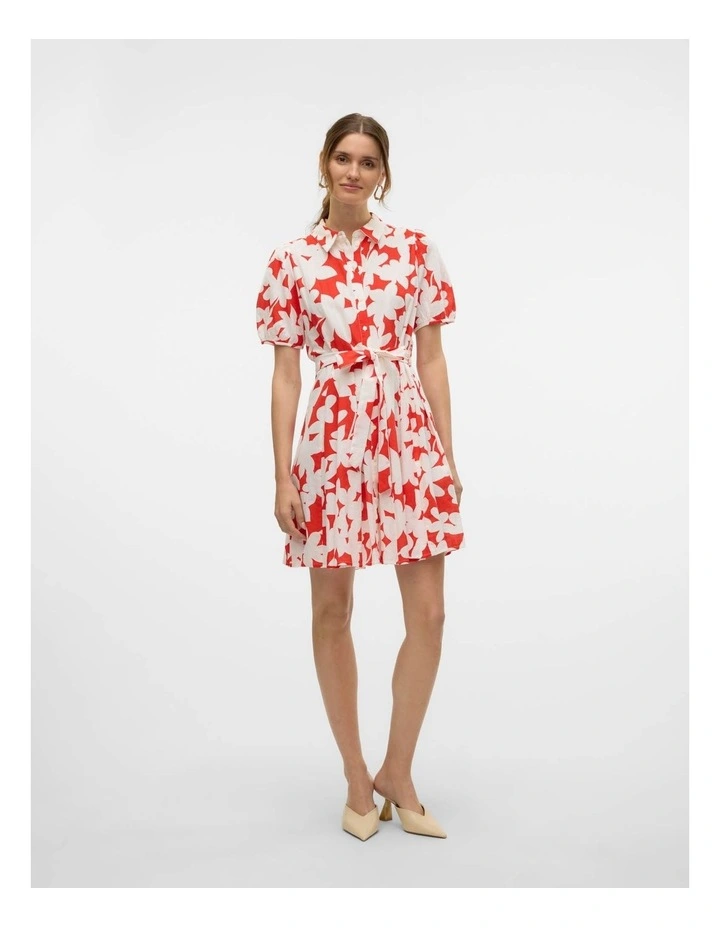 Dicthe Floral Mini Shirt Dress in Red image 3