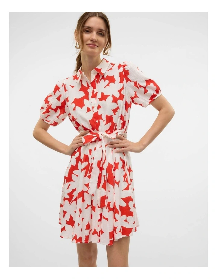 Dicthe Floral Mini Shirt Dress in Red image 5