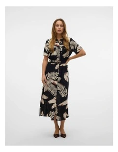 Easy Joy Printed Midi Shirt Dress in Black