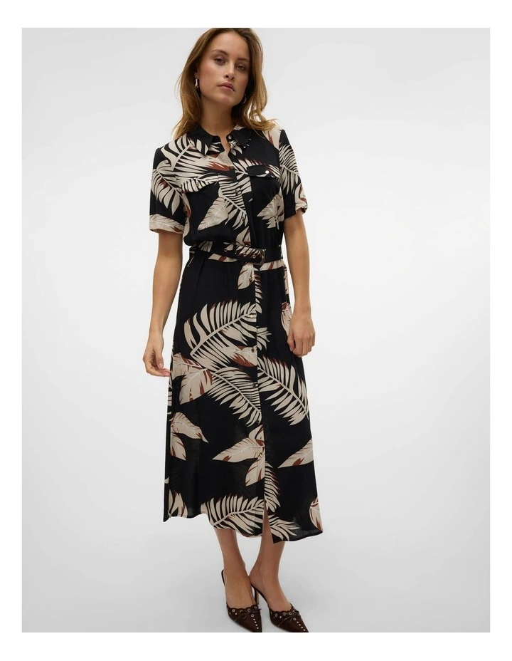 Easy Joy Printed Midi Shirt Dress in Black image 4
