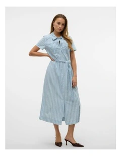 Vio Striped Cotton Shirt Dress in Light Blue