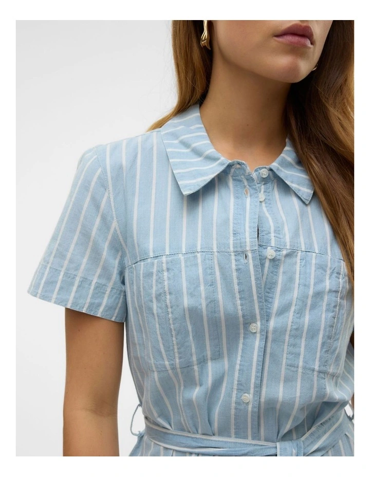 Vio Striped Cotton Shirt Dress in Light Blue image 2