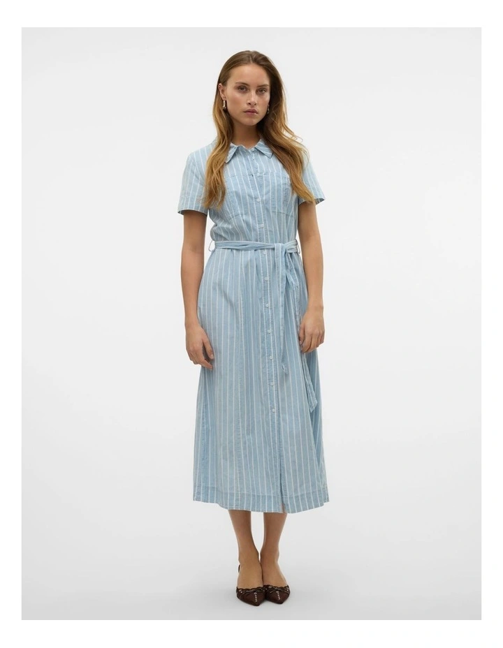 Vio Striped Cotton Shirt Dress in Light Blue image 3