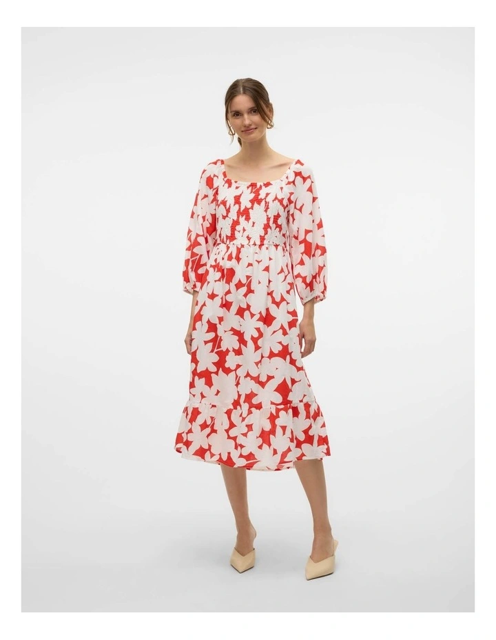 Dicthe Floral Midi Shirt Dress in Red image 3