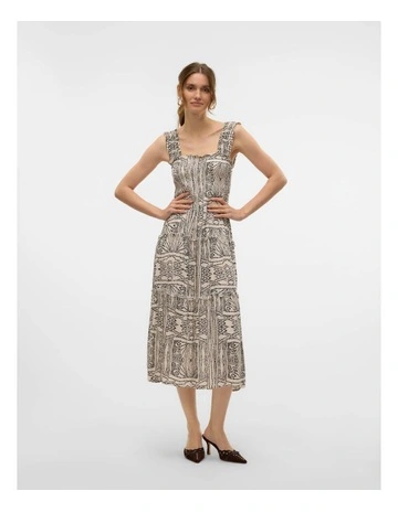 Menny Printed Midi Dress in Oatmeal