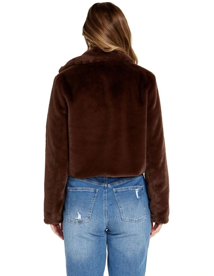 Xanthe Cropped Fur Jacket in Brown image 2