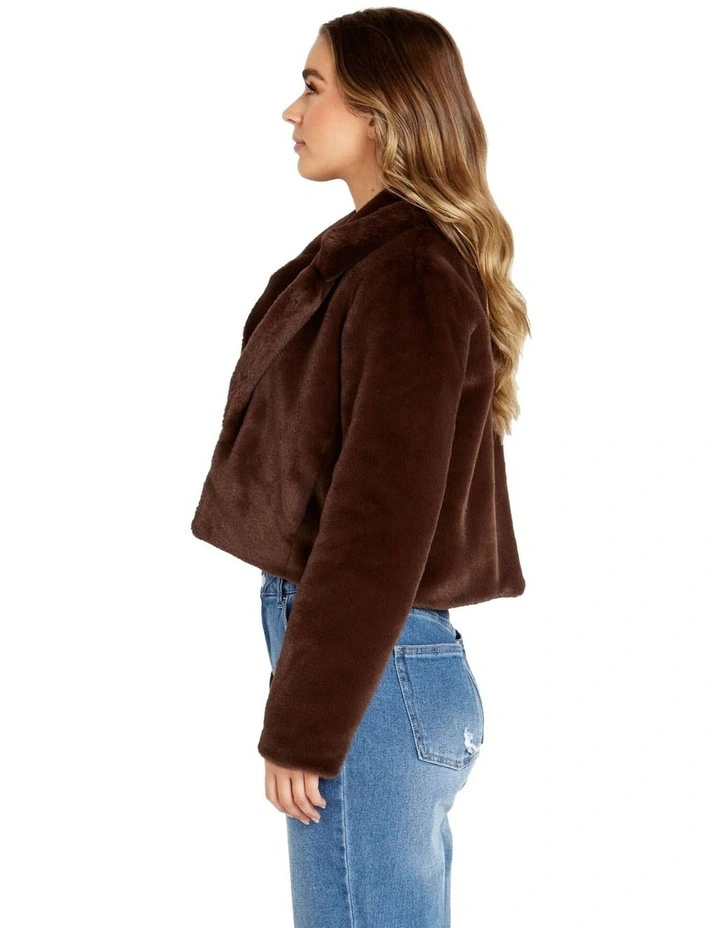 Xanthe Cropped Fur Jacket in Brown image 3