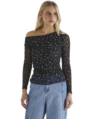Lauretta Mesh Top in Black Ditsy