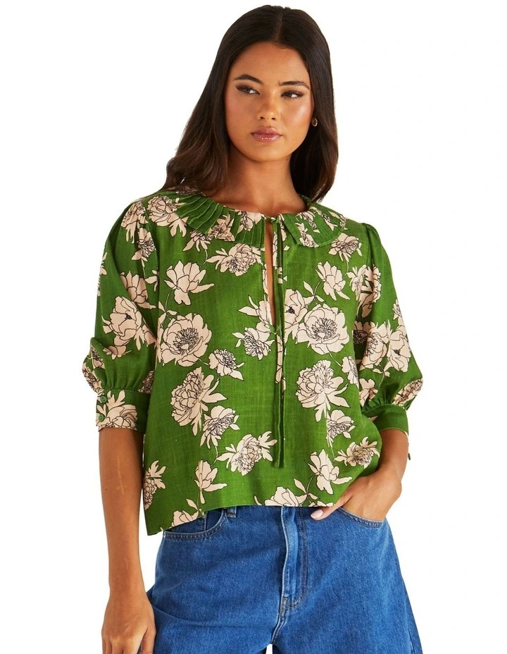 Antonie Pleated Blouse in Green image 1