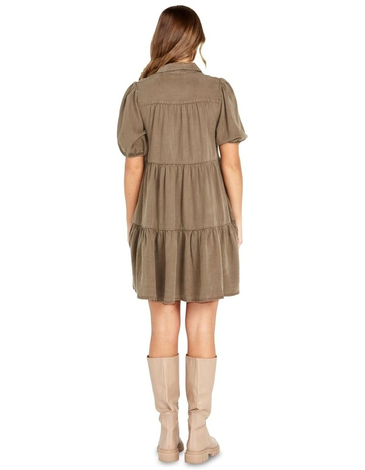 Charity Tiered Shirt Dress in Khaki image 2