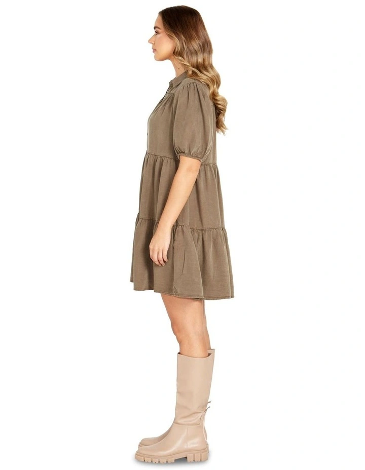 Charity Tiered Shirt Dress in Khaki image 3