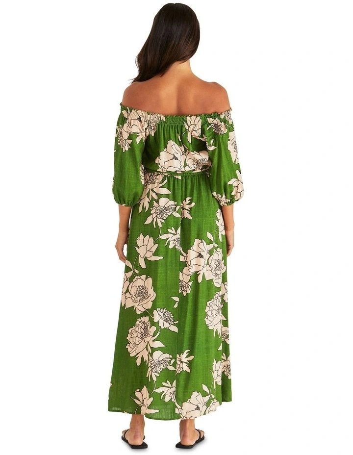 Antonie Off Shoulder Dress in Green image 2