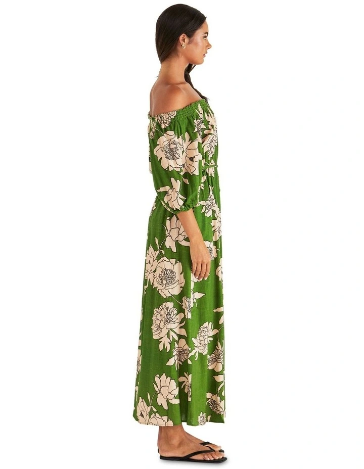 Antonie Off Shoulder Dress in Green image 3
