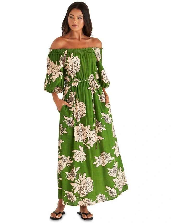 Antonie Off Shoulder Dress in Green image 4